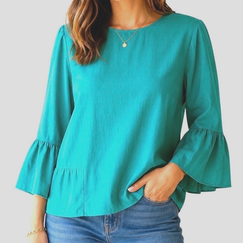 Banana Republic Green Top Bell Sleeve Peplum Blouse Women's Size Medium